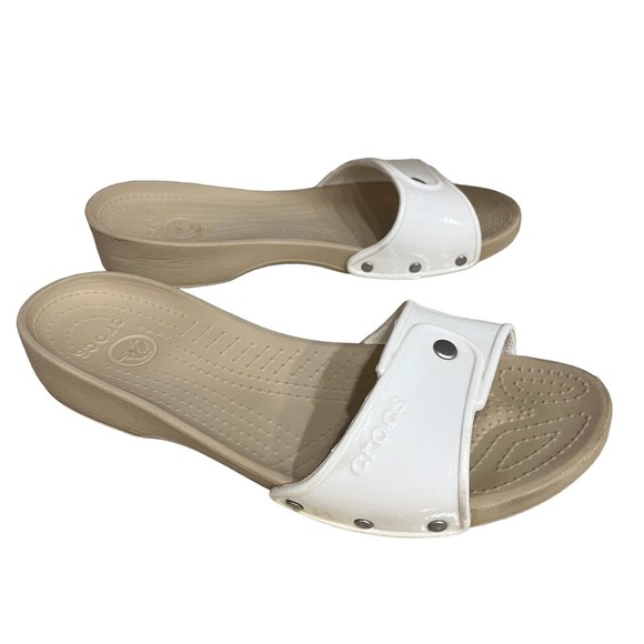 CROCS | Shoes | Crocs Cobbler Slides Womens 9 White And Chai Slip On  Sandals Shoes Comfort Retro | Poshmark